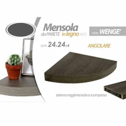 MENSOLA PARETE ANGOLARE SCAFFALE RIPIANO AD ANGOLO IN LEGNO MDF WENGHE 24 X 4 CM