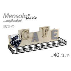 MENSOLA PARETE CUCINA BAR CAFFÈ METALLO LEGNO CLASSICO MODERNO 40X12X14CM 807466