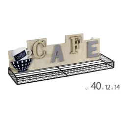 MENSOLA PARETE CUCINA BAR CAFFÈ METALLO LEGNO CLASSICO MODERNO 40X12X14CM 807466