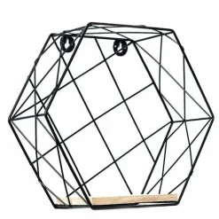 MENSOLA PARETE ESAGONALE 1 RIPIANO DESIGN MODERNO SCAFFALE LEGNO MDF METALLO NERO