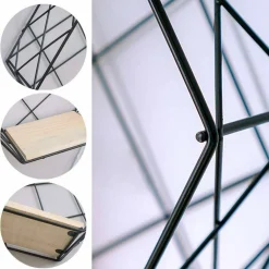 MENSOLA PARETE ESAGONALE 1 RIPIANO DESIGN MODERNO SCAFFALE LEGNO MDF METALLO NERO