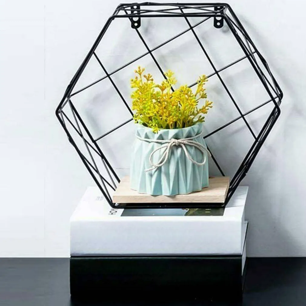 MENSOLA PARETE ESAGONALE 1 RIPIANO DESIGN MODERNO SCAFFALE LEGNO MDF METALLO NERO