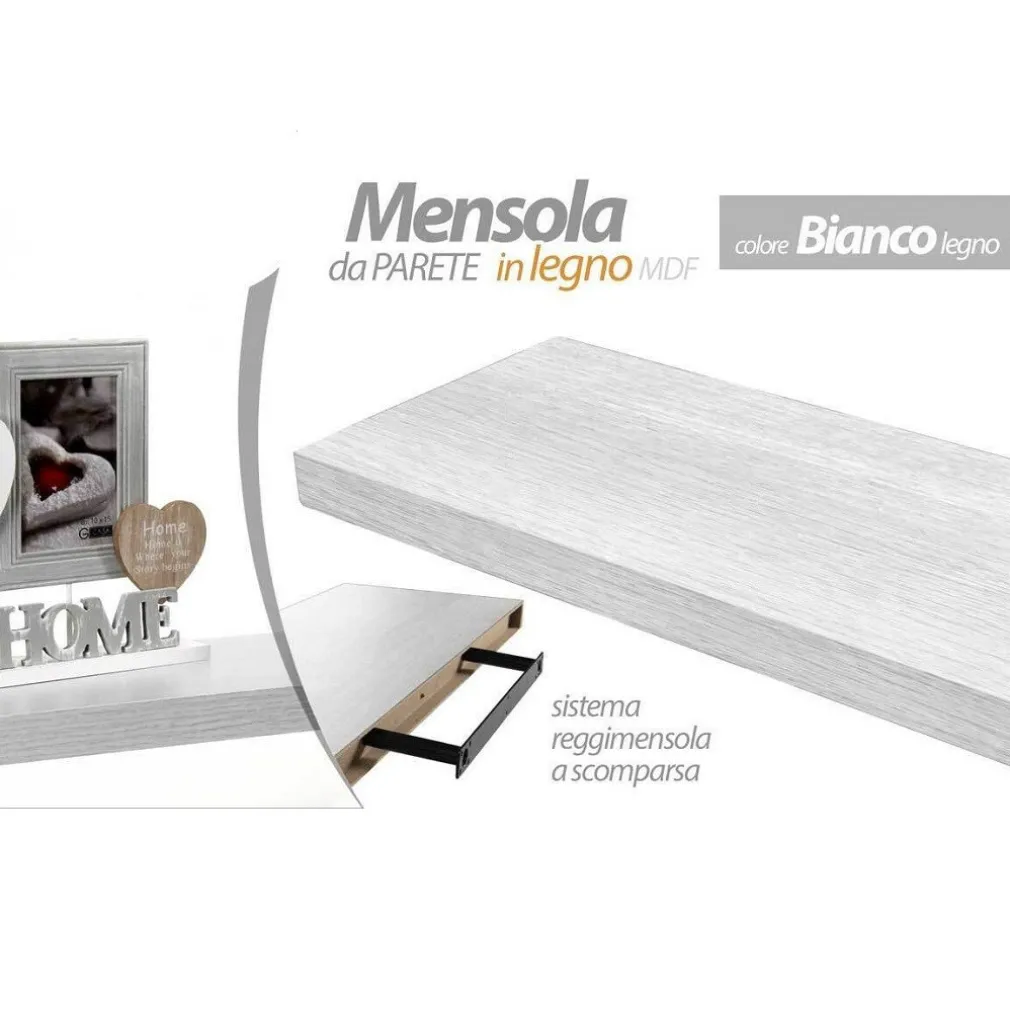 MENSOLA PARETE LEGNO REGGIMENSOLA SCOMPARSA BIANCO 40X25X4CM KIT MONTAGGIO 790775
