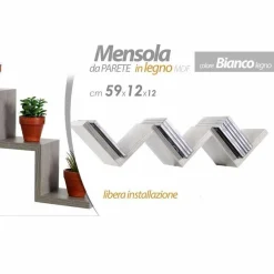 MENSOLA PARETE MODERNA DESIGN ZIG ZAG MENSOLE MURO SCAFFALE 3 RIPIANI BIANCO