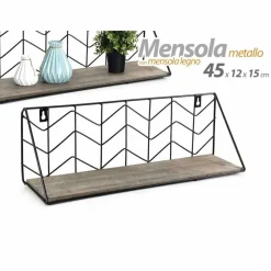 MENSOLA PARETE RETTANGOLARE MENSOLA SCAFFALE METALLO E LEGNO DESIGN MODERNO
