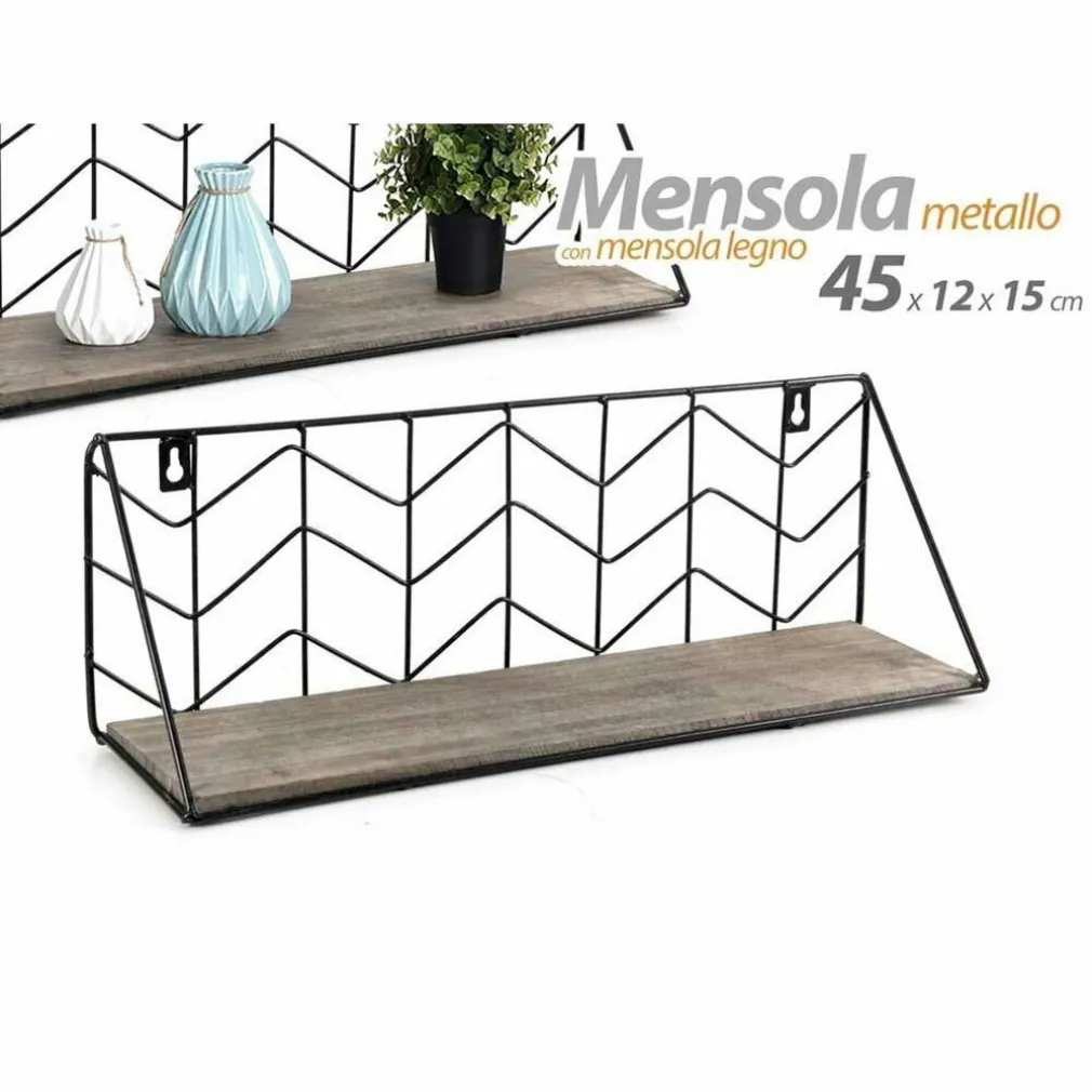 MENSOLA PARETE RETTANGOLARE MENSOLA SCAFFALE METALLO E LEGNO DESIGN MODERNO