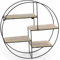 MENSOLA PARETE ROTONDA 4 MENSOLE RIPIANI DESIGN MODERNO SCAFFALE LEGNO METALLO