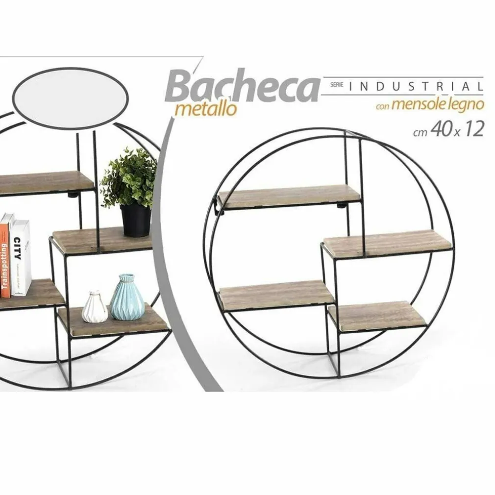 MENSOLA PARETE ROTONDA 4 MENSOLE RIPIANI DESIGN MODERNO SCAFFALE LEGNO METALLO