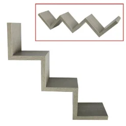 MENSOLA PARETE ZIG ZAG DESIGN MODERNO LEGNO MDF ROVERE GRIGIO 59X12CM