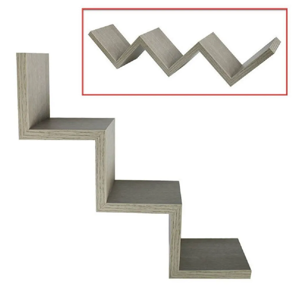 MENSOLA PARETE ZIG ZAG DESIGN MODERNO LEGNO MDF ROVERE GRIGIO 59X12CM
