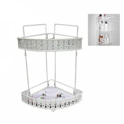 MENSOLA PER DOCCIA ANGOLARE 2 RIPIANI PORTA OGGETTI BAGNO METALLO BIANCO 79303