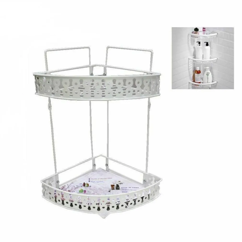 MENSOLA PER DOCCIA ANGOLARE 2 RIPIANI PORTA OGGETTI BAGNO METALLO BIANCO 79303