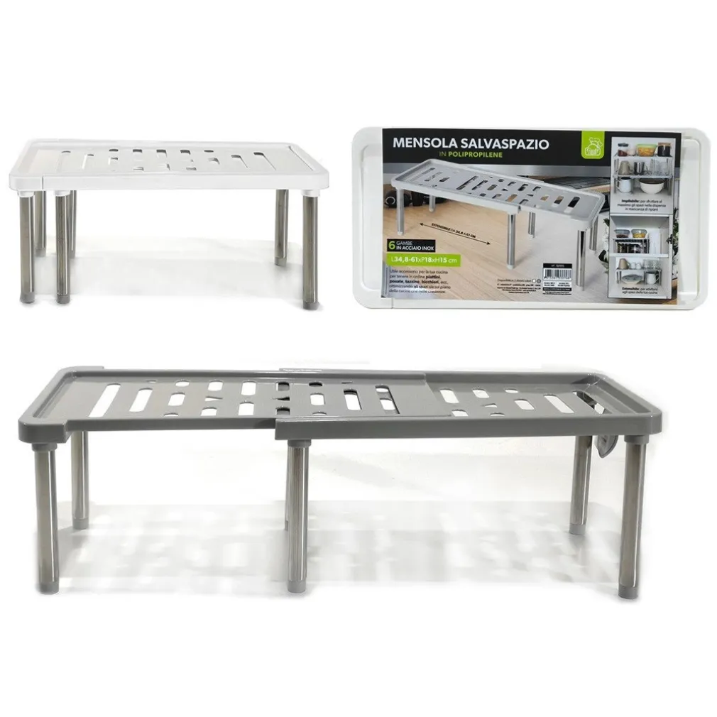 MENSOLA SALVASPAZIO IN POLIPROPILENE ESTENSIBILE 34,8-61CM IMPILABILE ACCESSORIO CUCINA