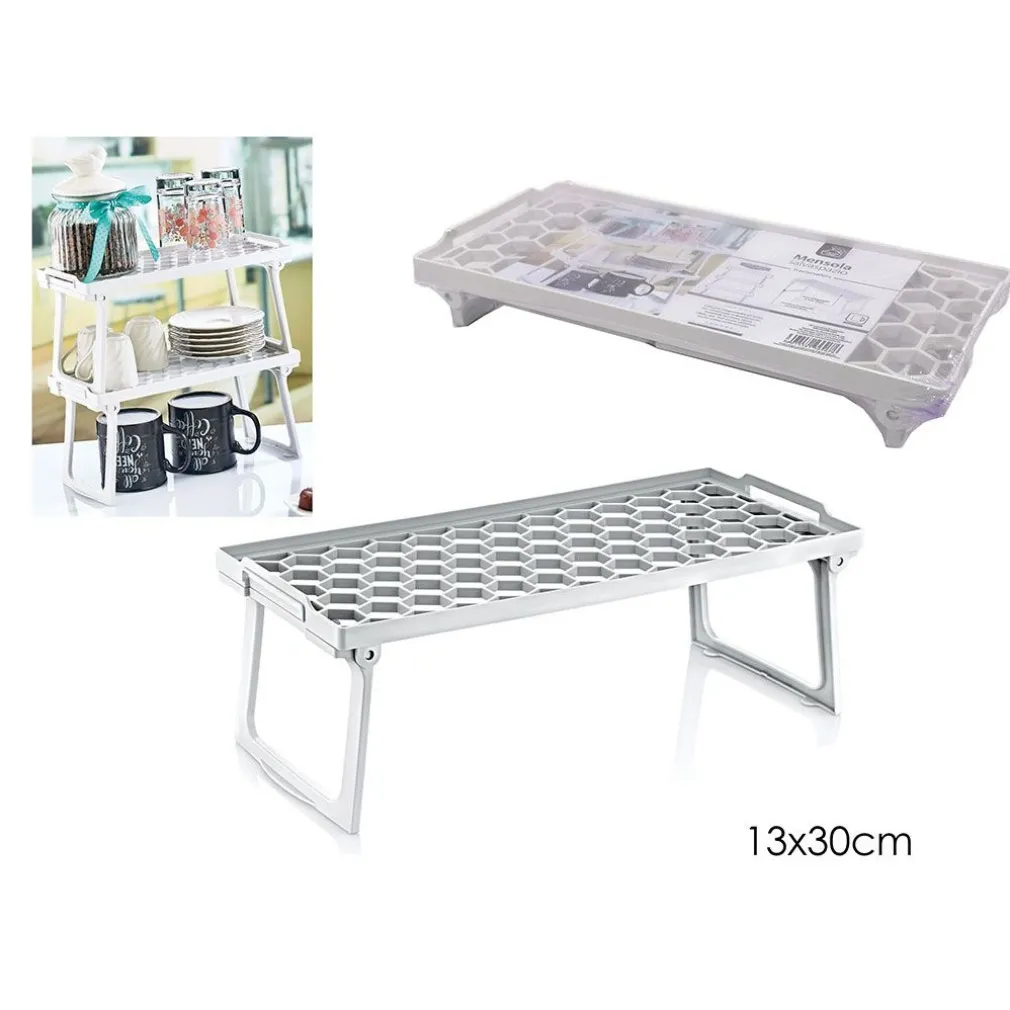 MENSOLA SALVASPAZIO PIEGHEVOLE IMPILABILE BIANCA 13X30CM BASE TRAFORATA PIEDI CHIUDIBILI