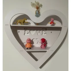 MENSOLA SCAFFALE DA PARETE A FORMA DI CUORE CON SCRITTA LOVE A 2 RIPIANI CAMERA CORRIDOIO