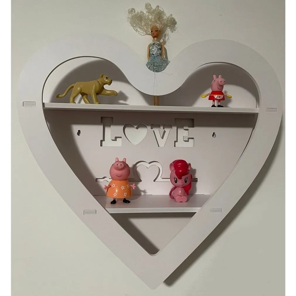 MENSOLA SCAFFALE DA PARETE A FORMA DI CUORE CON SCRITTA LOVE A 2 RIPIANI CAMERA CORRIDOIO