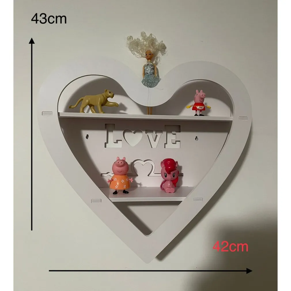 MENSOLA SCAFFALE DA PARETE A FORMA DI CUORE CON SCRITTA LOVE A 2 RIPIANI CAMERA CORRIDOIO