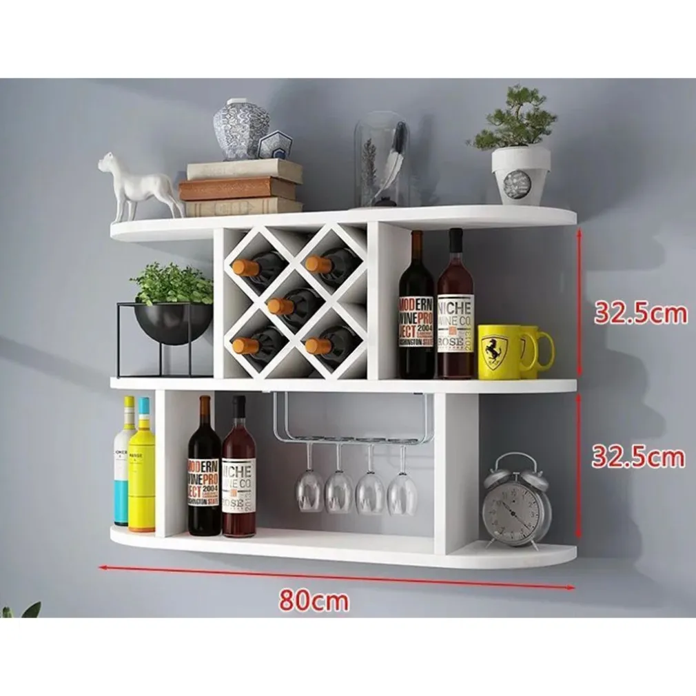 MENSOLE DA PARETE MULTIFUNZIONALE LEGNO PORTABICCHIERI BOTTIGLIE VINO SCAFFALE PORTAOGGETTI