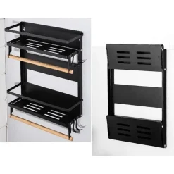 MENSOLE PIEGHEVOLI MAGNETICHE DA CUCINA CON GANCI SUPPORTO PORTAROTOLI IN METALLO LEGNO