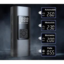 MINI COMPRESSORE AD ARIA PORTATILE GONFIATORE RICARICABILE DISPLAY LED AUTO