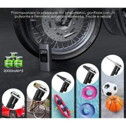 MINI COMPRESSORE AD ARIA PORTATILE GONFIATORE RICARICABILE DISPLAY LED AUTO