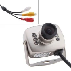 MINI MICRO TELECAMERA CAMERA A COLORI 6 LED IR RCA AUDIO VIDEO MICROFONO STAFFA