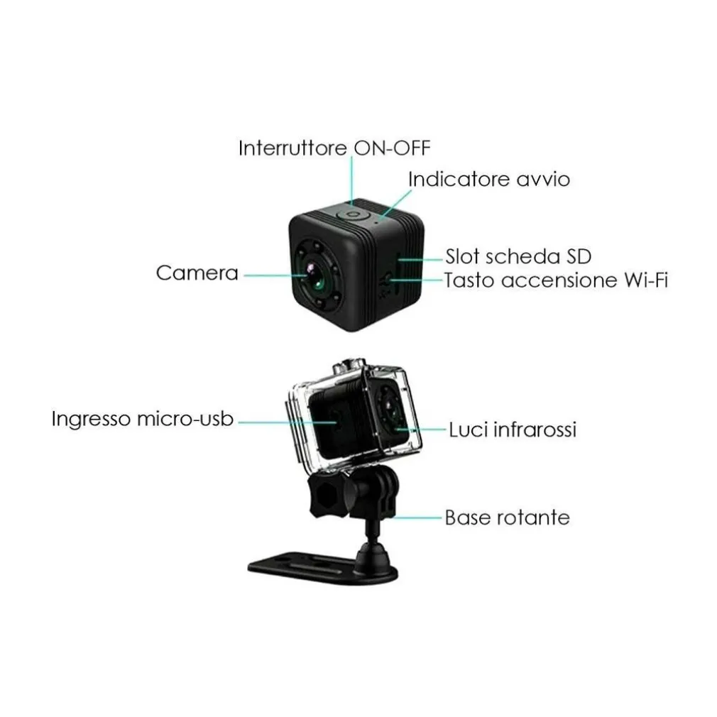 MINI TELECAMERA SPORT SPIA SQ29 WIFI SUB IP SENSORE MOVIMENTO WATERPROOF