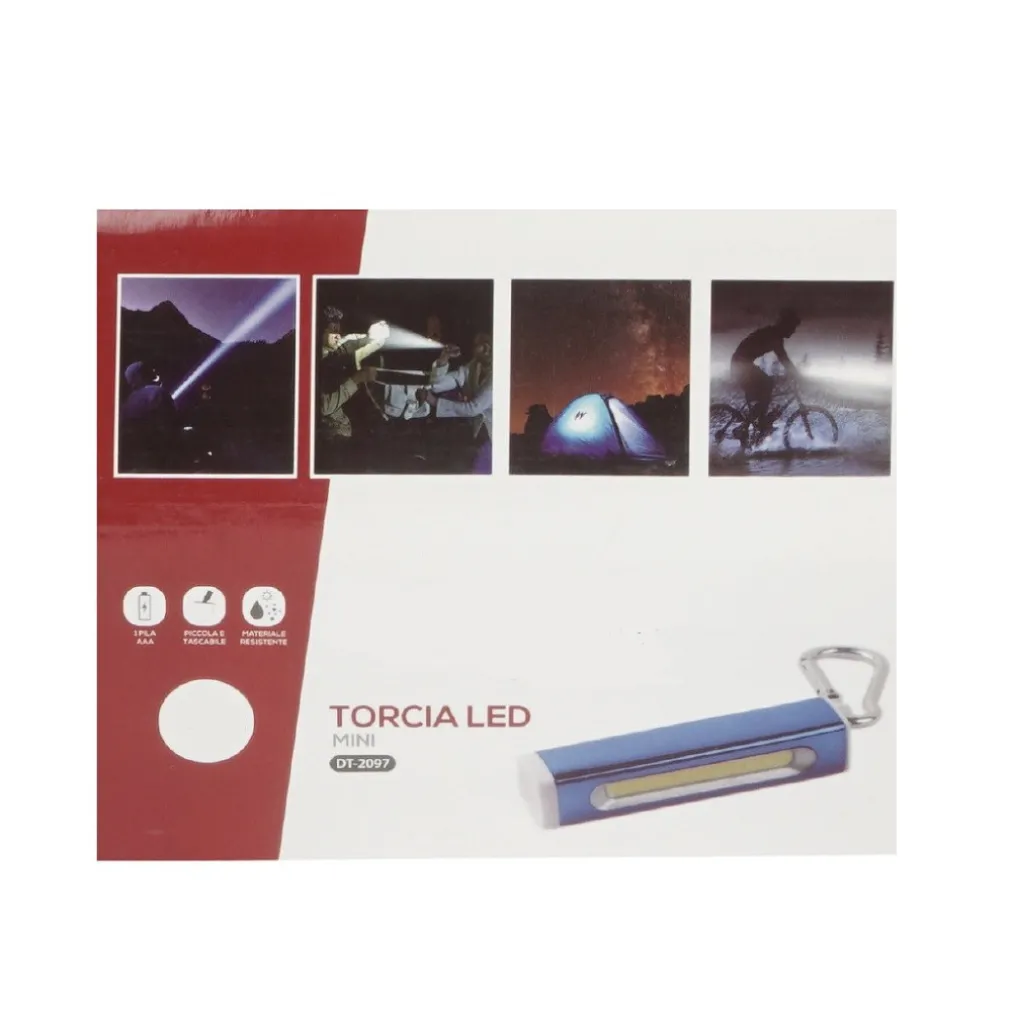 MINI TORCIA LED COB IN ALLUMINIO PORTACHIAVI TASCABILE IP20 VARI COLORI DT-2097