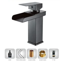 MISCELATORE A CASCATA NERO LAVABO BAGNO RUBINETTO A CANNA BASSA MONOCOMANDO 87398