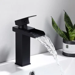 MISCELATORE A CASCATA NERO LAVABO BAGNO RUBINETTO A CANNA BASSA MONOCOMANDO 87398