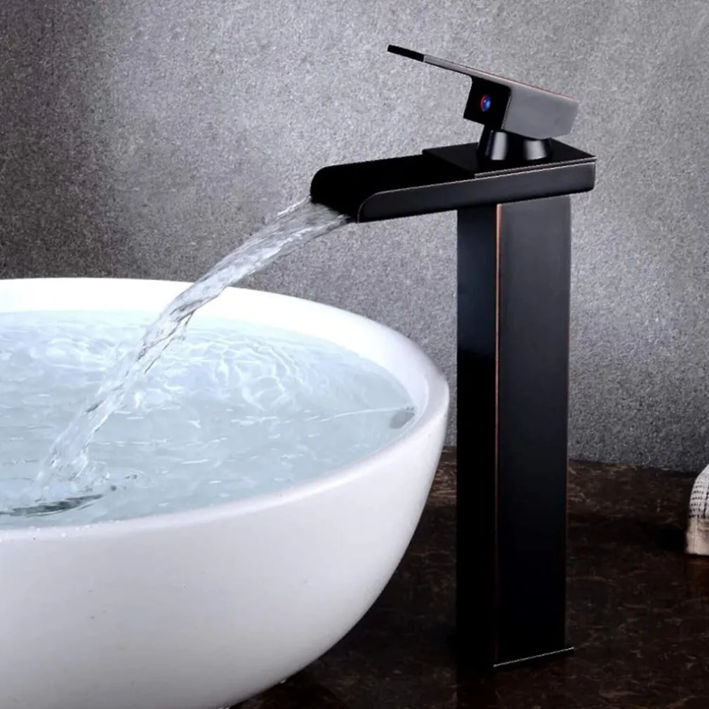 MISCELATORE A CASCATA NERO LAVABO BAGNO RUBINETTO A CANNA ALTA MONOCOMANDO 87399
