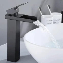 MISCELATORE A CASCATA NERO LAVABO BAGNO RUBINETTO A CANNA ALTA MONOCOMANDO 87399