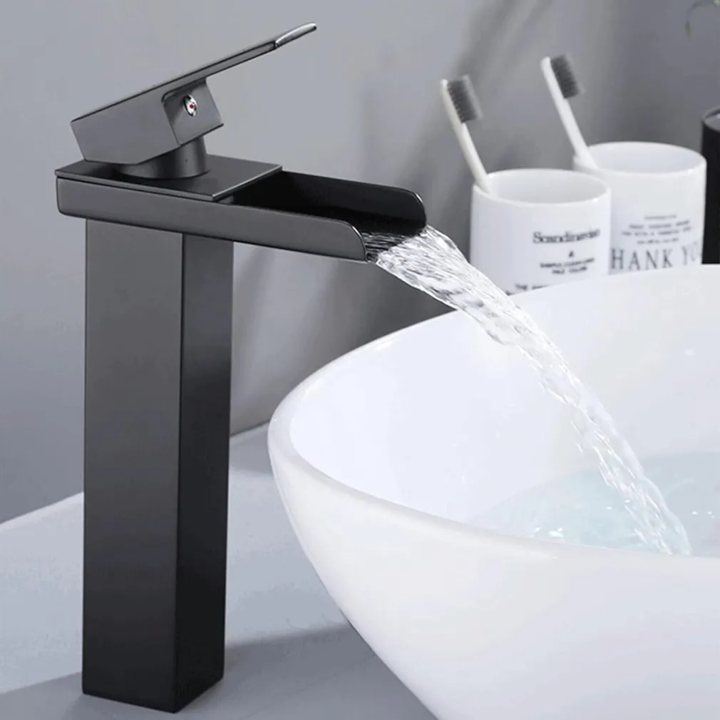 MISCELATORE A CASCATA NERO LAVABO BAGNO RUBINETTO A CANNA ALTA MONOCOMANDO 87399