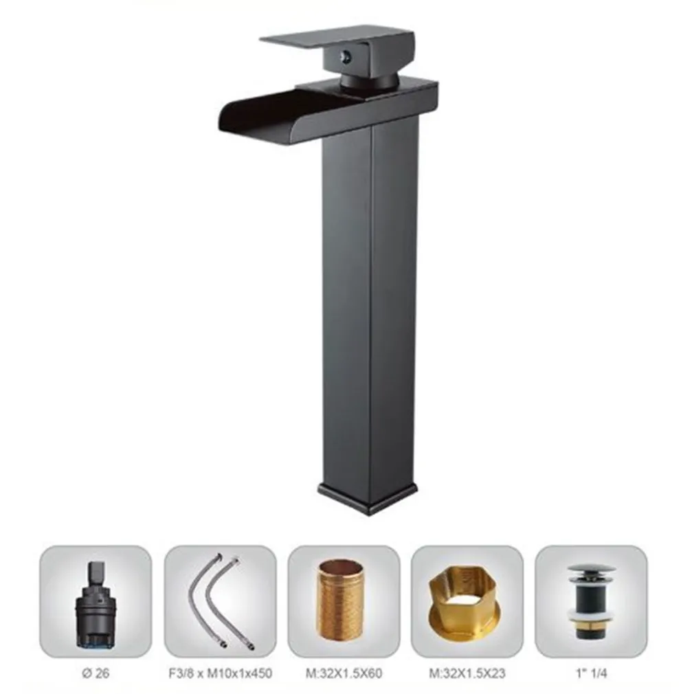 MISCELATORE A CASCATA NERO LAVABO BAGNO RUBINETTO A CANNA ALTA MONOCOMANDO 87399