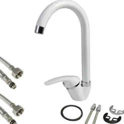 MISCELATORE CANNA ALTA BIANCO ESY_52942 DOPPIO FORO MONOCOMANDO RUBINETTERIA