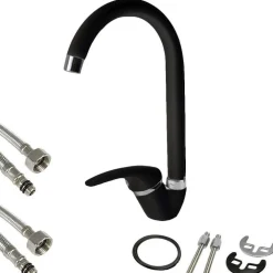 MISCELATORE CANNA ALTA NERO ESY_52941 DOPPIO FORO MONOCOMANDO RUBINETTERIA