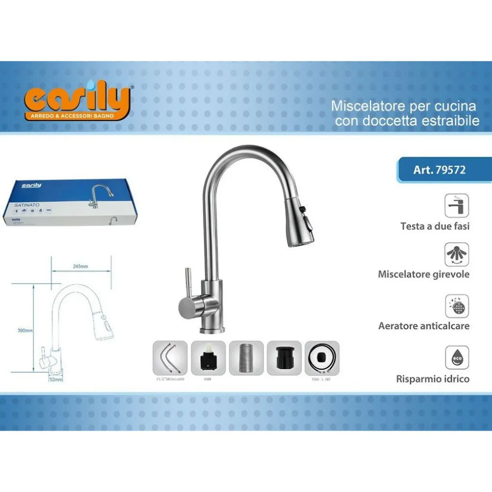 MISCELATORE CUCINA RUBINETTO CON DOCCETTA ESTRAIBILE MONOCOMANDO SATINATO 79572