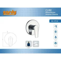 MISCELATORE DOCCIA AD INCASSO DA PARETE BAGNO MONOCOMANDO CROMATO CUBE 87122