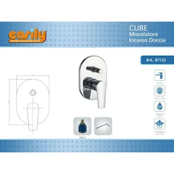MISCELATORE INCASSO DOCCIA CON DEVIATORE PARETE BAGNO OTTONE CROMATO CUBE 87123