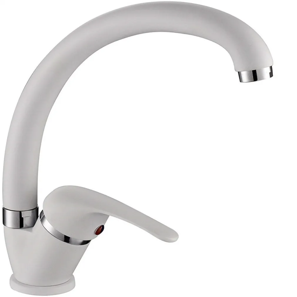 MISCELATORE LAVELLO CANNA BASSA BIANCO LAVANDINO CUCINA DOPPIO FORO MONOCOMANDO