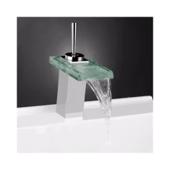 MISCELATORE MONOCOMANDO RUBINETTO CASCATA VETRO RUBINETTERIA LAVABO BAGNO
