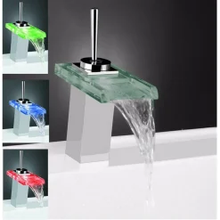 MISCELATORE MONOCOMANDO RUBINETTO A CASCATA VETRO A LED RUBINETTERIA BAGNO