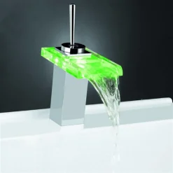 MISCELATORE MONOCOMANDO RUBINETTO A CASCATA VETRO A LED RUBINETTERIA BAGNO