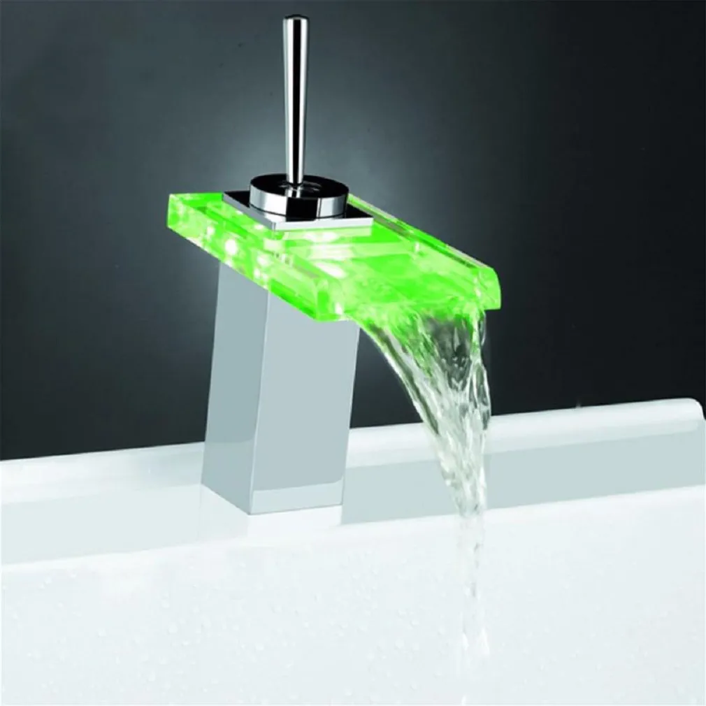 MISCELATORE MONOCOMANDO RUBINETTO A CASCATA VETRO A LED RUBINETTERIA BAGNO