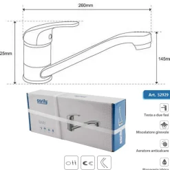 MISCELATORE RUBINETTO BARI ESY_52929 CANNA BASSA FORO MONOCOMANDO RUBINETTERIA