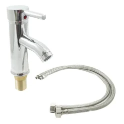 MISCELATORE RUBINETTO COLLO LUNGO MONOCOMANDO LAVABO BAGNO TONDO CROMATO