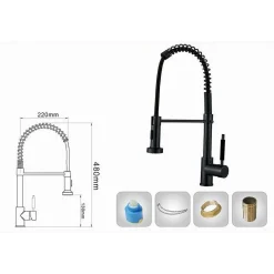 MISCELATORE RUBINETTO CON DOCCETTA LAVELLO CANNA ALTA ISOLA PER CUCINA NERO 87467