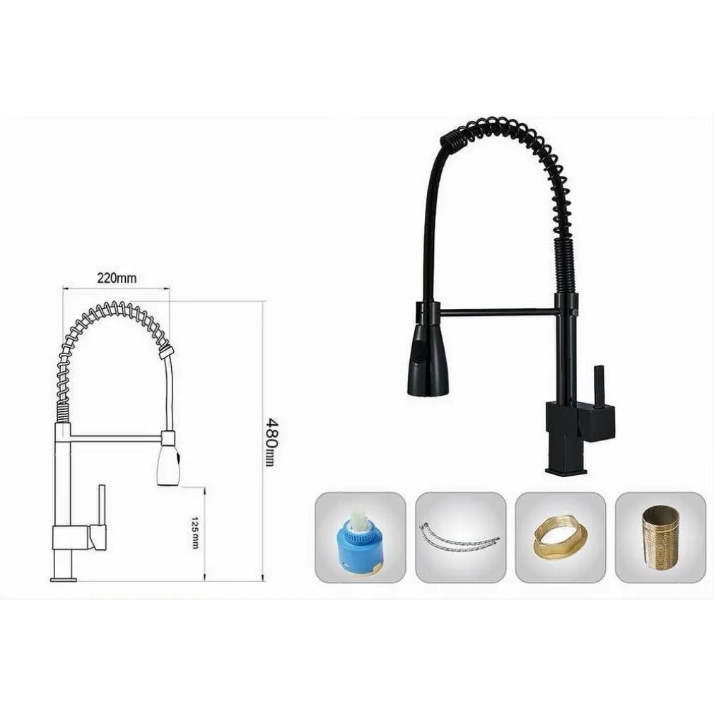 MISCELATORE RUBINETTO LAVELLO CUCINA GETTO A MOLLA BOCCA GIREVOLE NERO QUADRA 87470