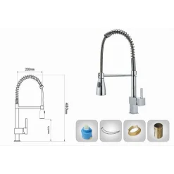 MISCELATORE RUBINETTO LAVELLO CUCINA GETTO A MOLLA BOCCA GIREVOLE BASE QUADRA 87469