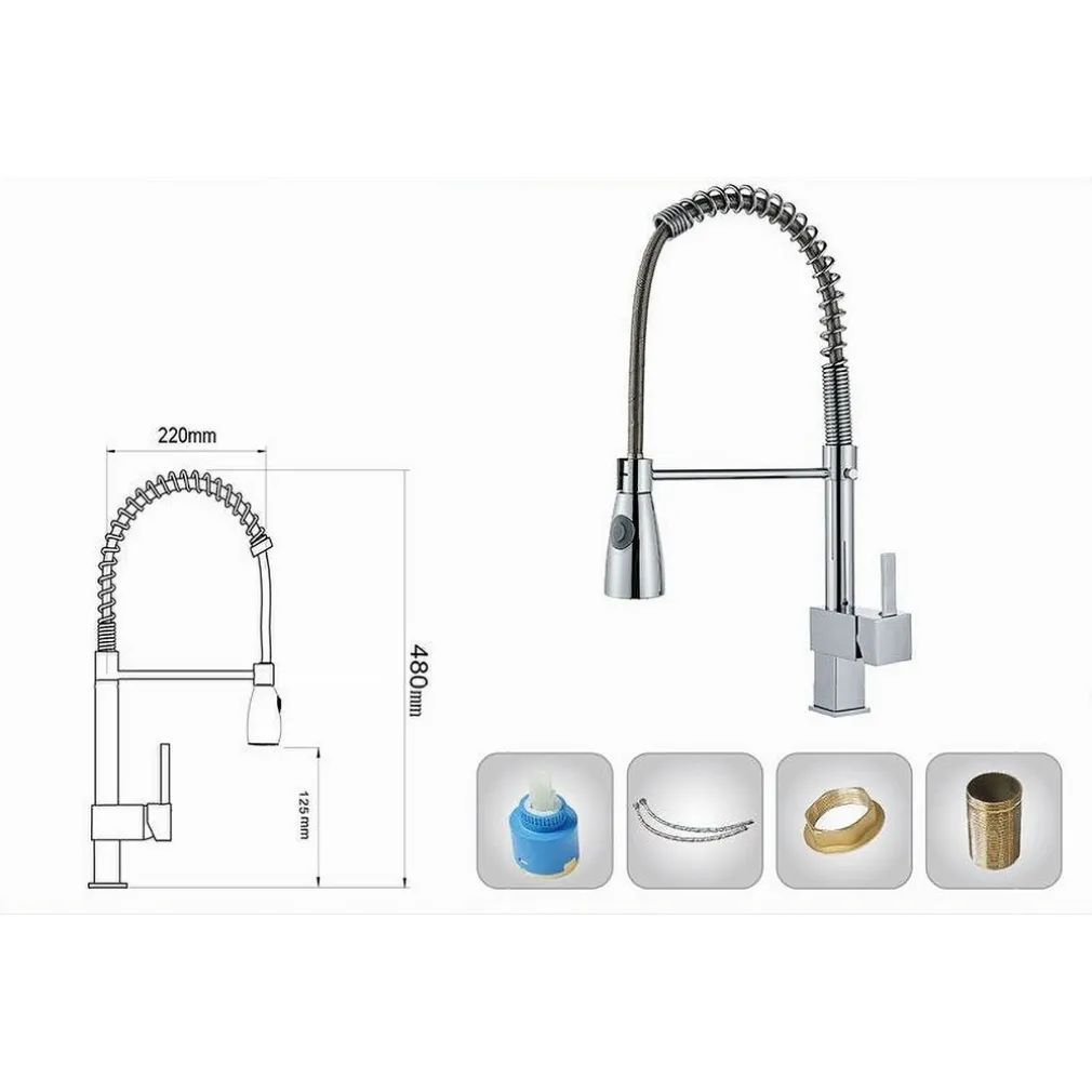 MISCELATORE RUBINETTO LAVELLO CUCINA GETTO A MOLLA BOCCA GIREVOLE BASE QUADRA 87469